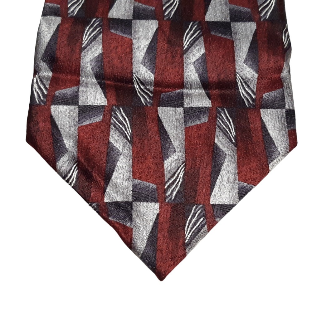 Pierre Cardin Necktie Mens OS Burgundy Grey Geometric Abstract Silk Vintage - Picture 6 of 13